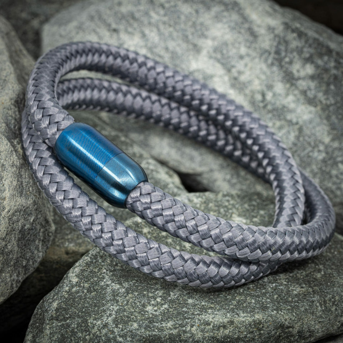Zen armband zwarte schakel - Grijs Touw