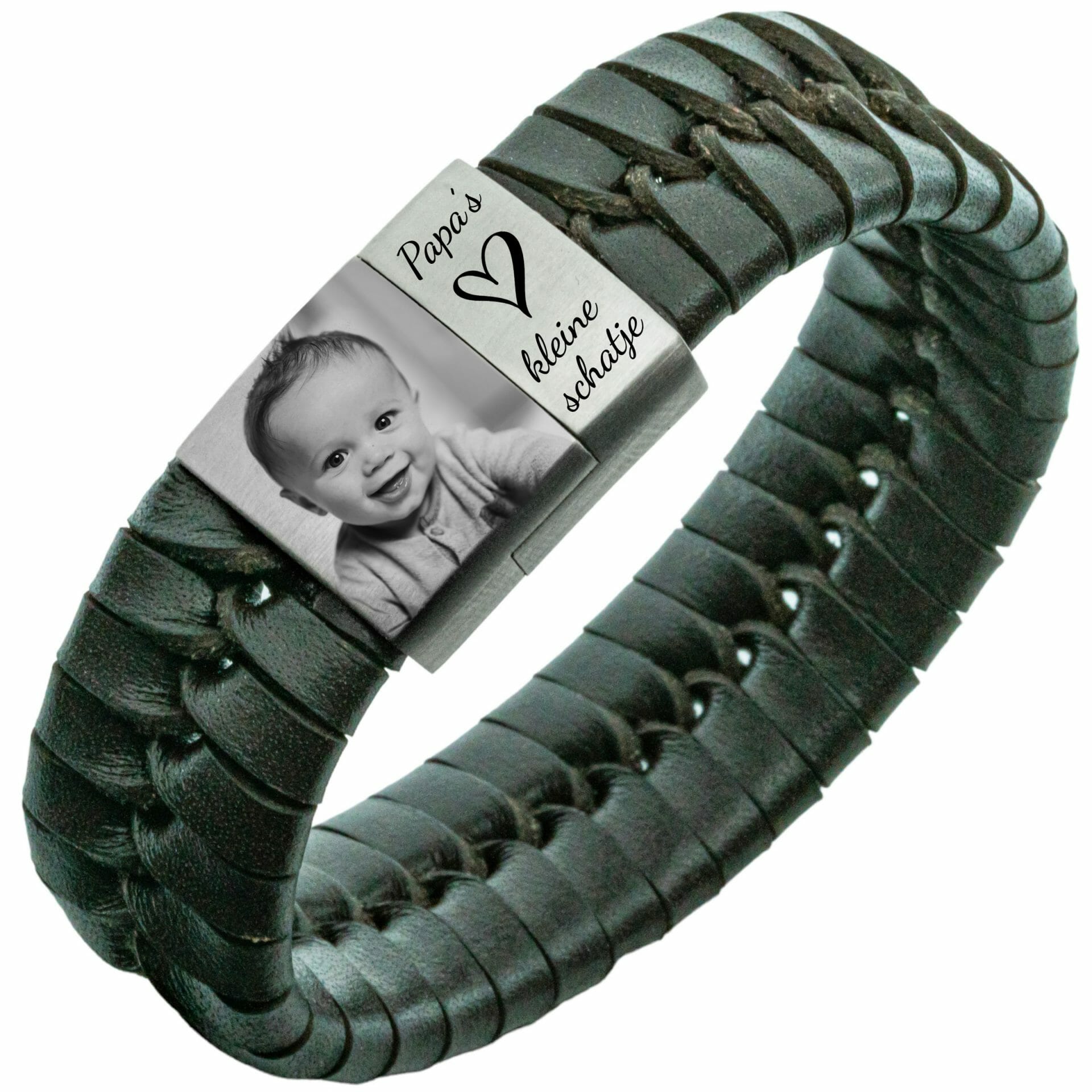 Fotoarmband met eigen afbeelding - Gevlochten leren Armband met Foto gravure