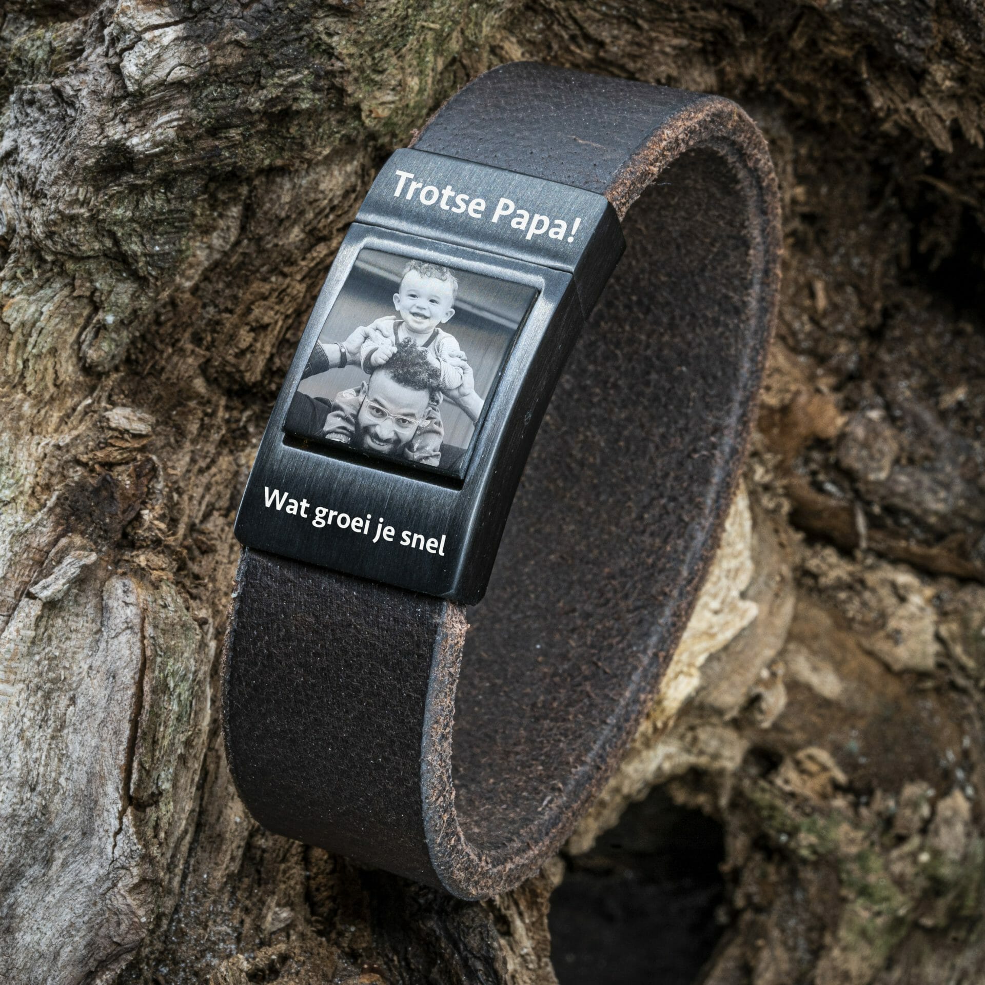 Eigen Foto op armband - Bruine leren Armband met Foto afdruk