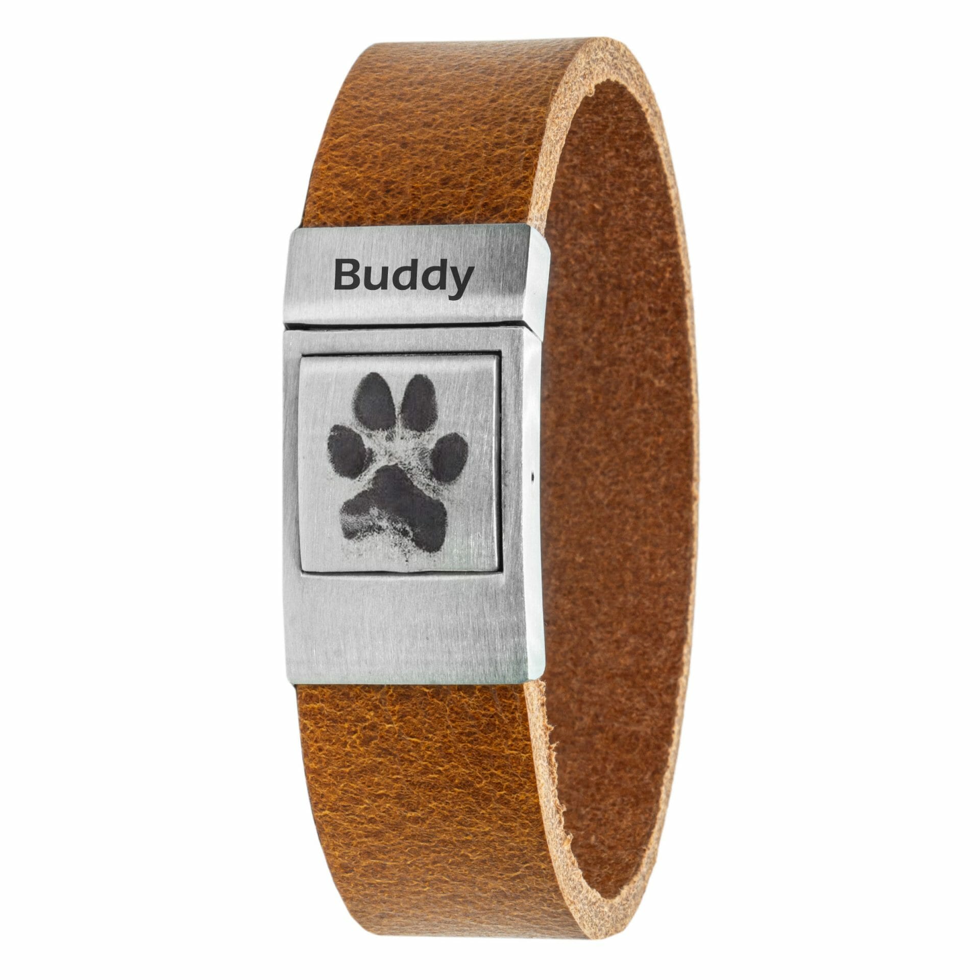 Eigen Pootafdruk armband Cognac leer