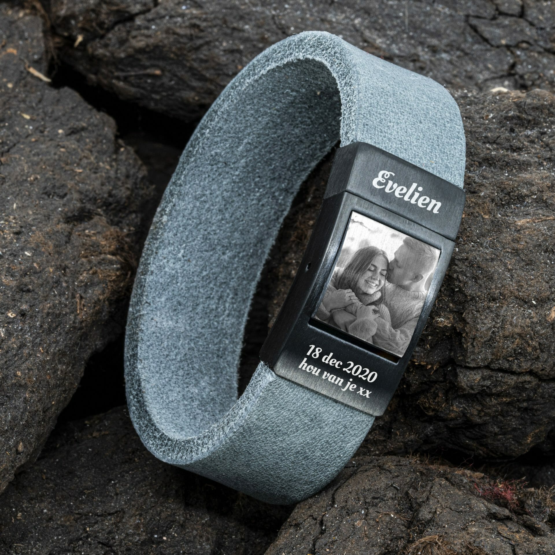 Zwarte Dames Armband met Foto - Grijs Valiano™ leer
