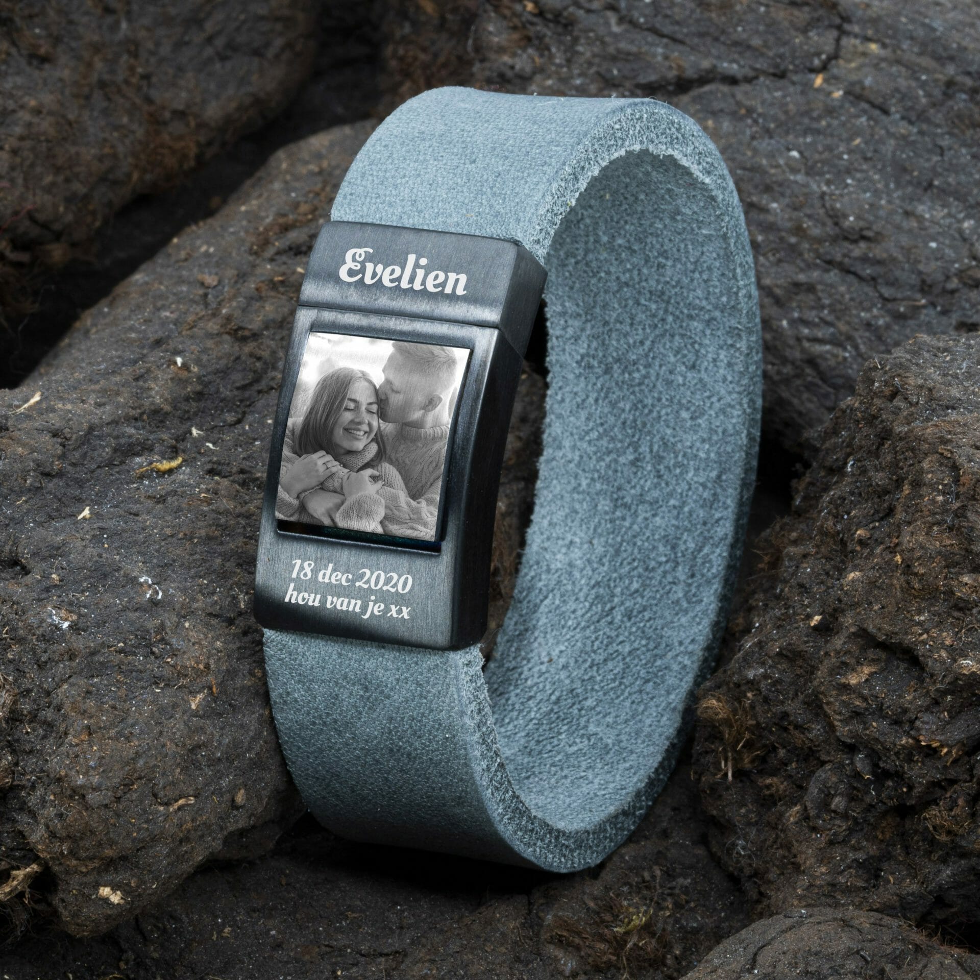 Zwarte Dames Armband met Foto - Grijs Valiano™ leer