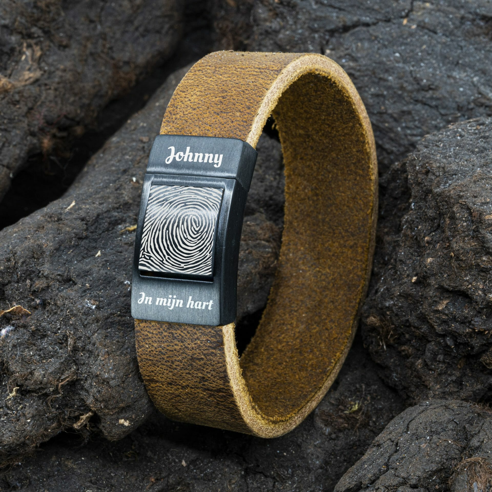 Lieve opa Vingerafdruk armband – Bruin gevlochten leer