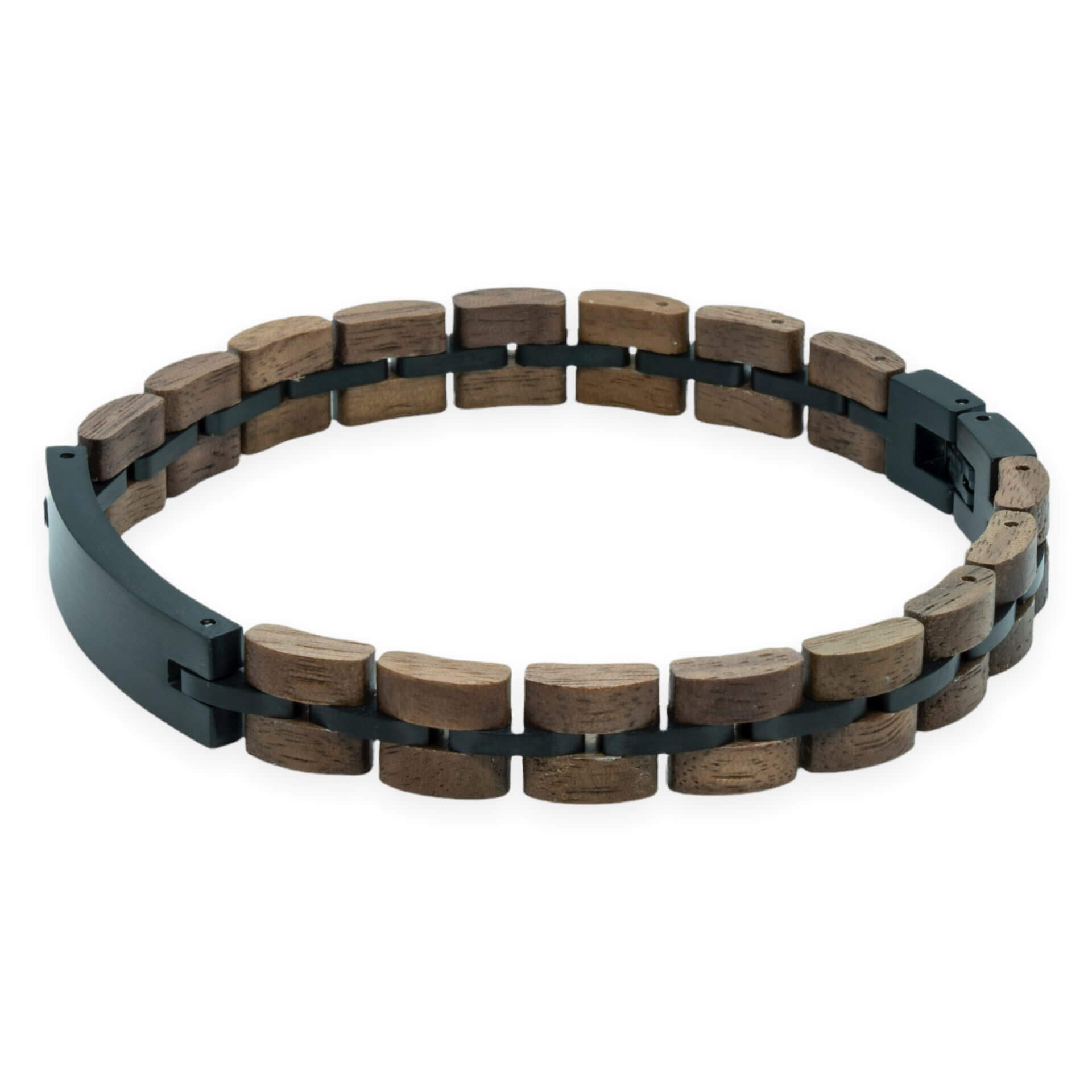 Houten Walnoot armband zwart + eigen tekst