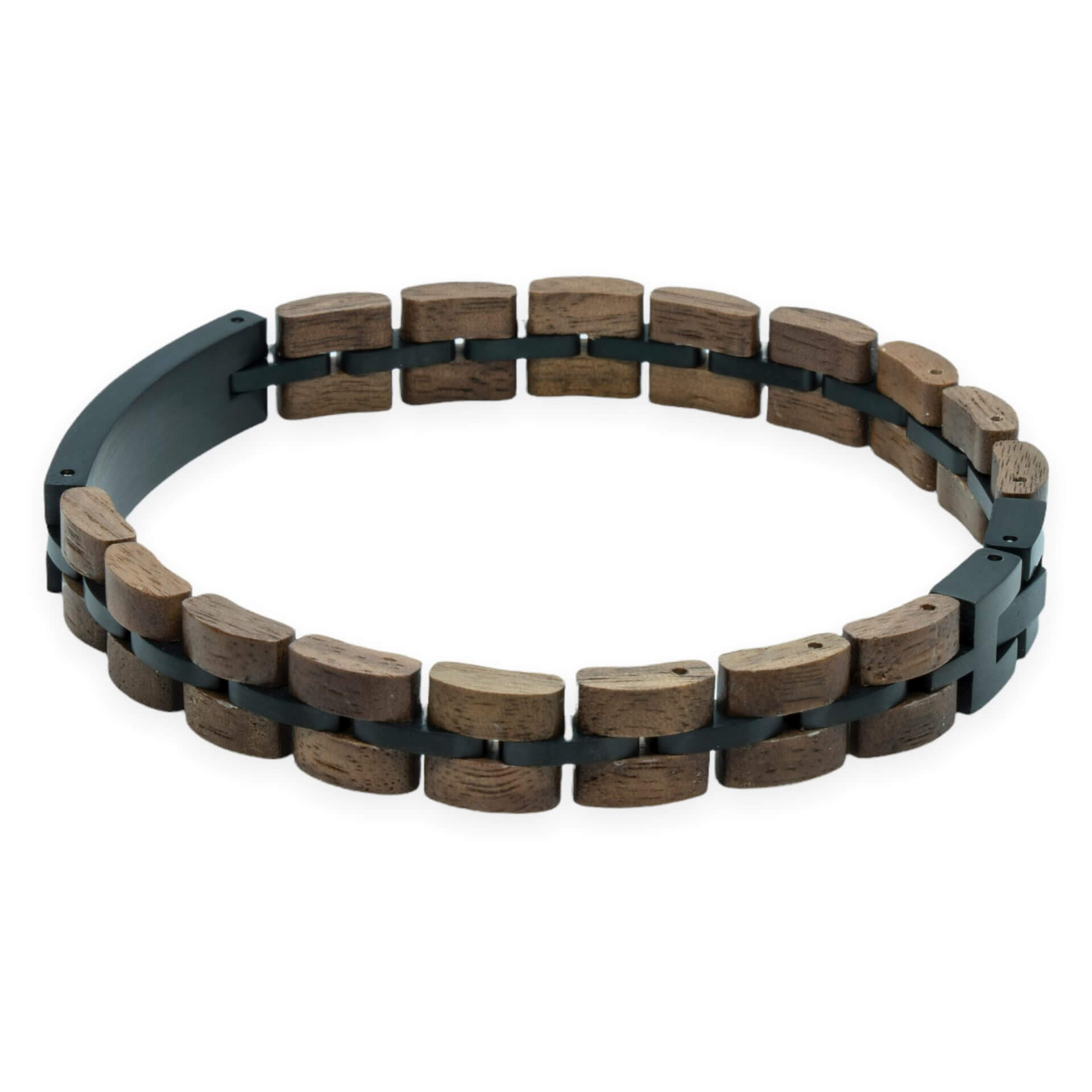 Houten Walnoot armband zwart + eigen tekst