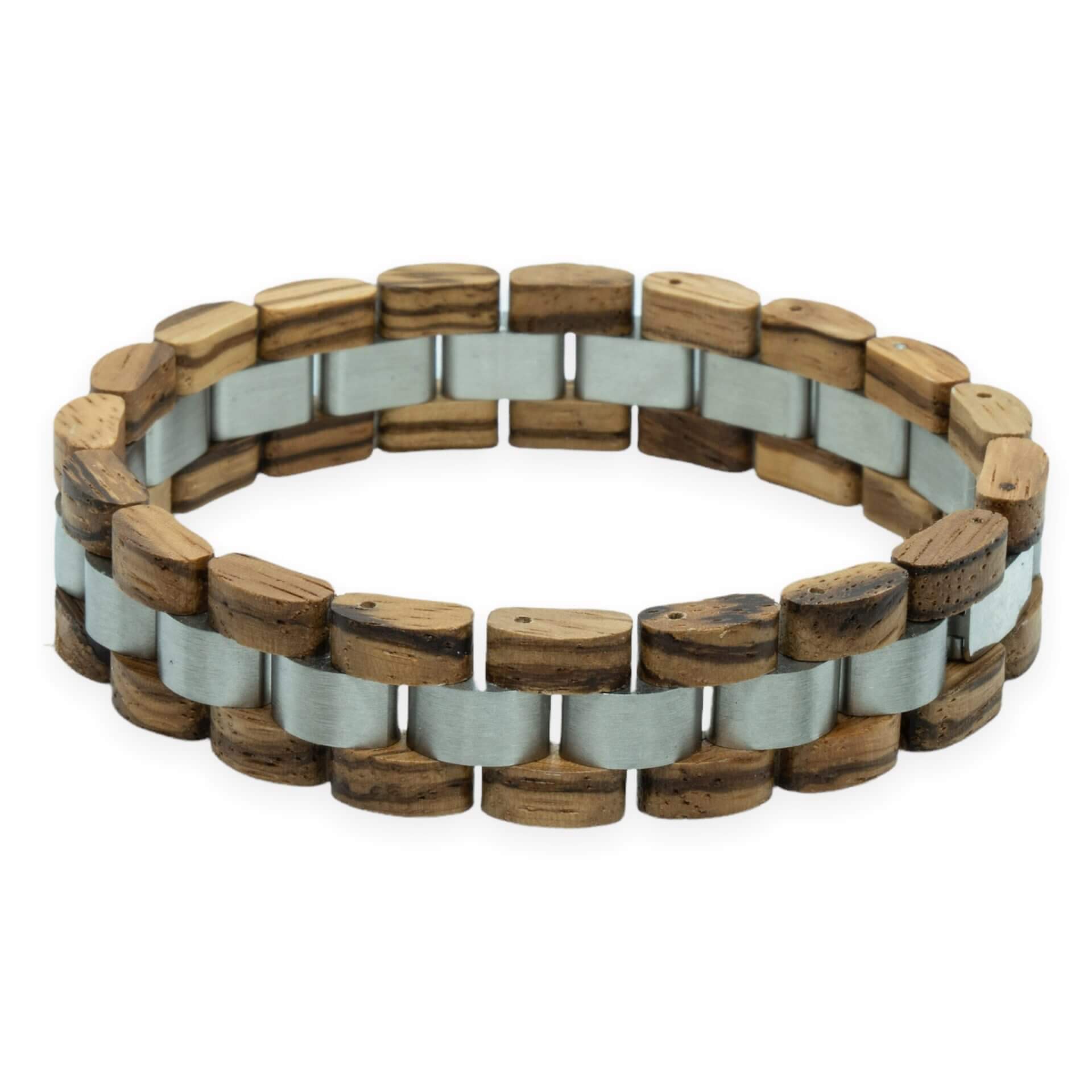 Monte Rosa – Zebrano & Roestvrij Staal Houten Armband