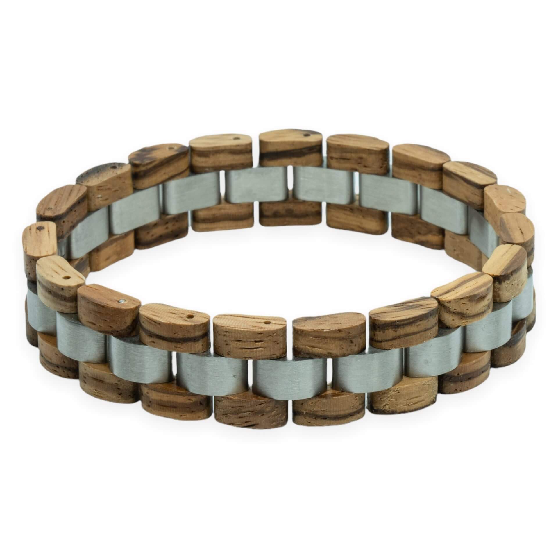 Monte Rosa – Zebrano & Roestvrij Staal Houten Armband