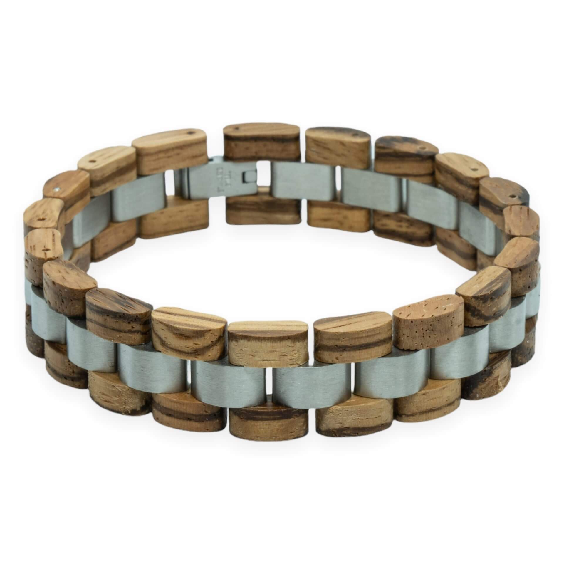 Monte Rosa – Zebrano & Roestvrij Staal Houten Armband