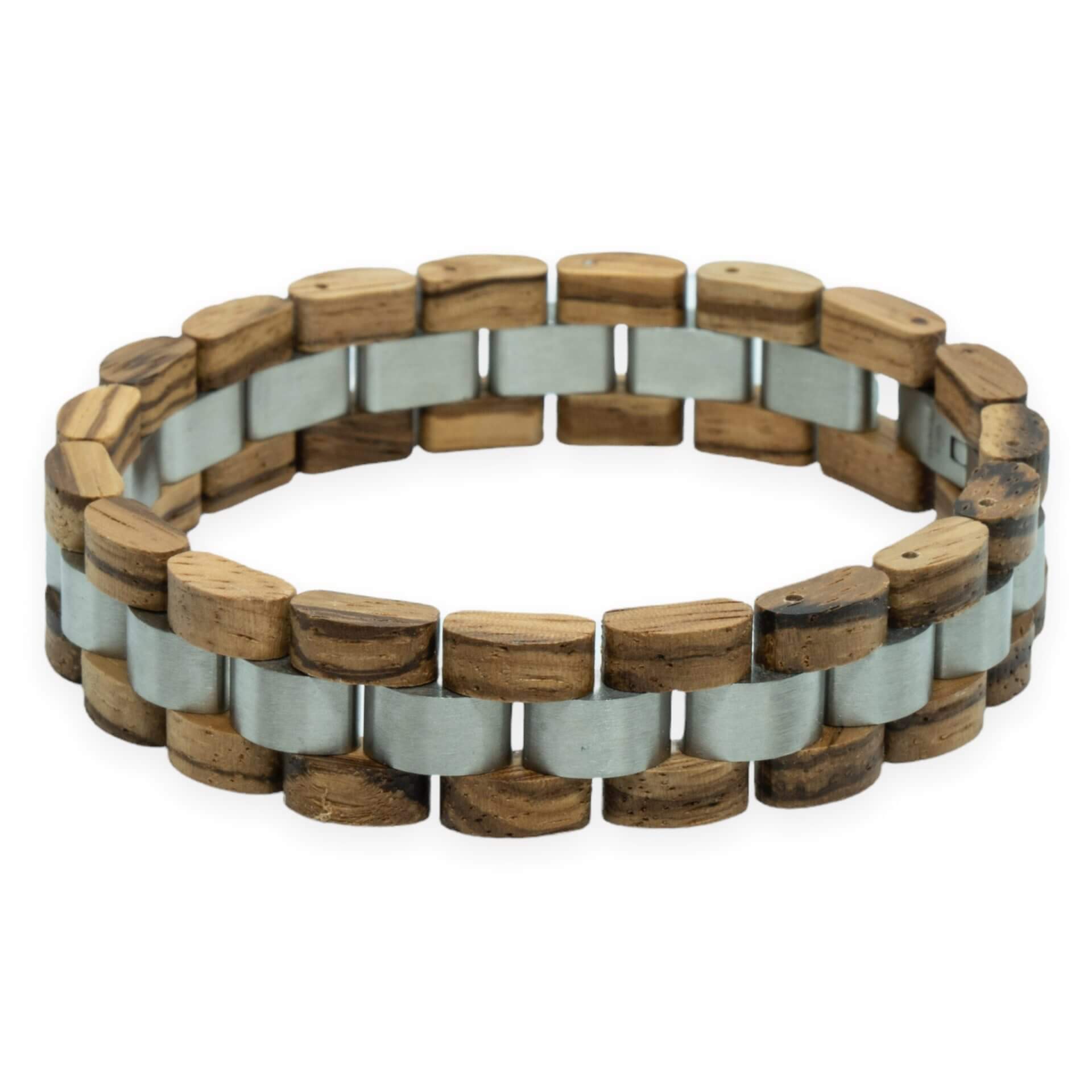 Monte Rosa – Zebrano & Roestvrij Staal Houten Armband