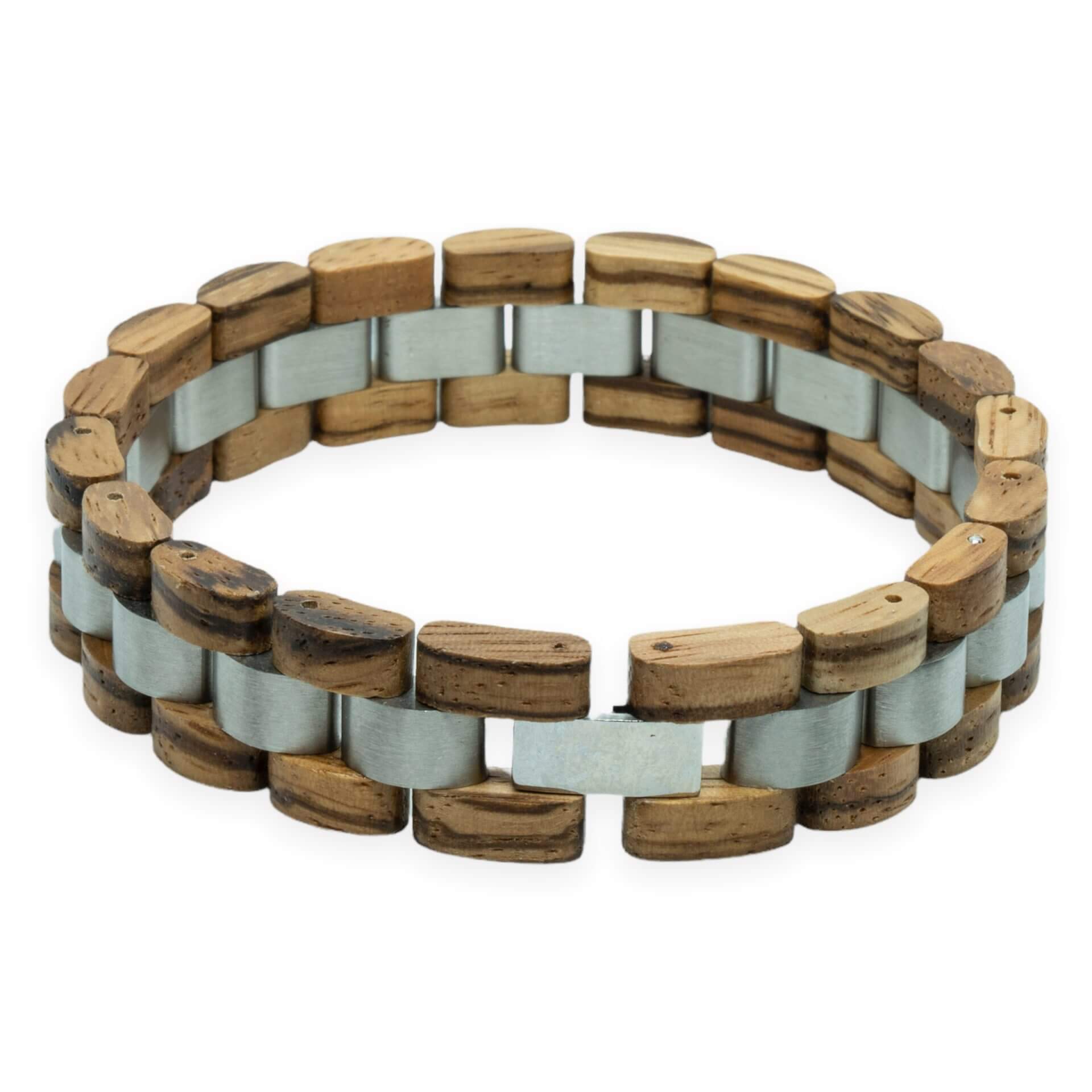 Monte Rosa – Zebrano & Roestvrij Staal Houten Armband