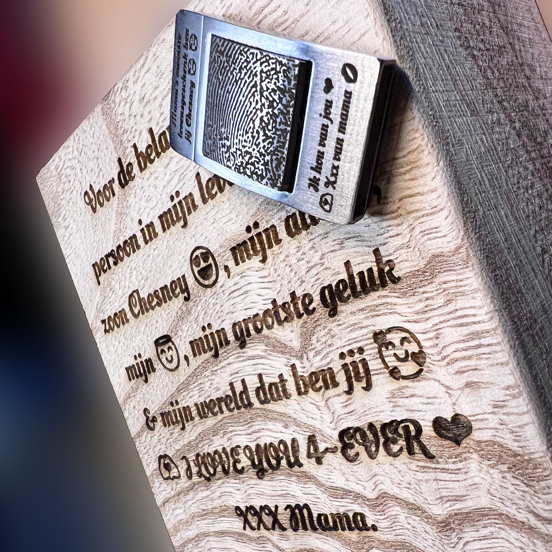 Persoonlijke houten verpakking + eigen tekst