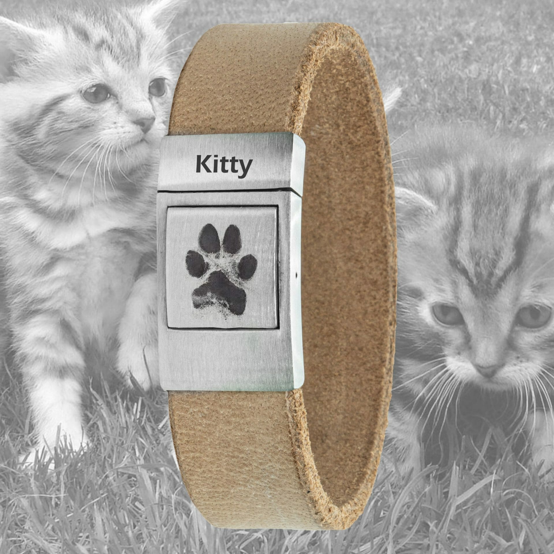 Eigen Katten Pootafdruk op leren armband naar keuze