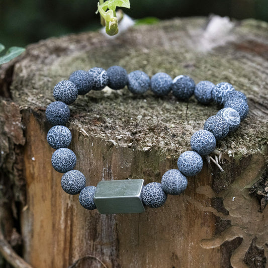 Weathered Blue Agate - Beaded Armbånd