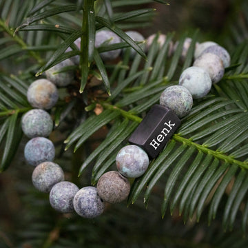 Naamgravure 'Matte Stoney Look' - 10mm Turquoise Kralen Armband