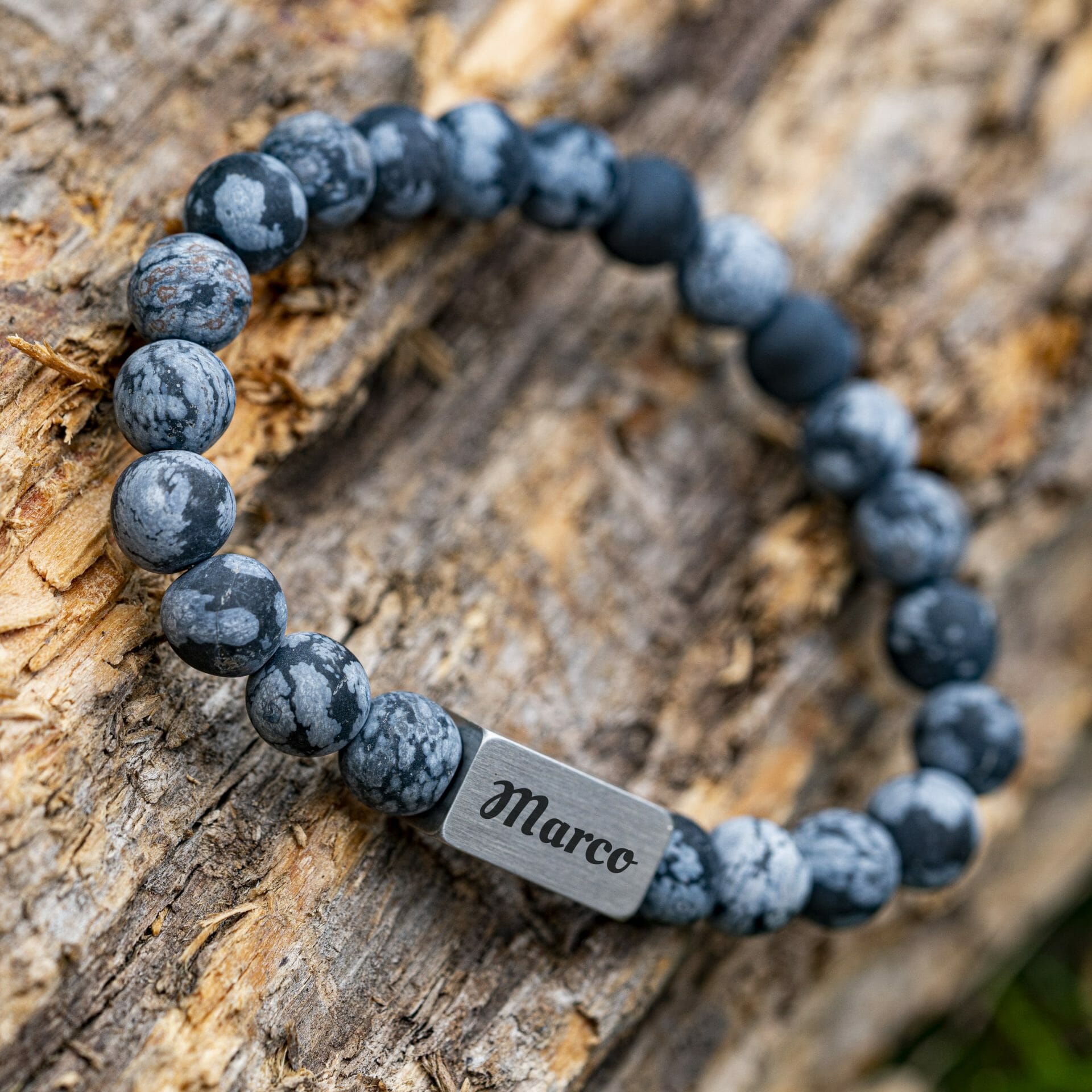 Bevroren sneeuwvlokken - Obsidiaan Kralen Armband