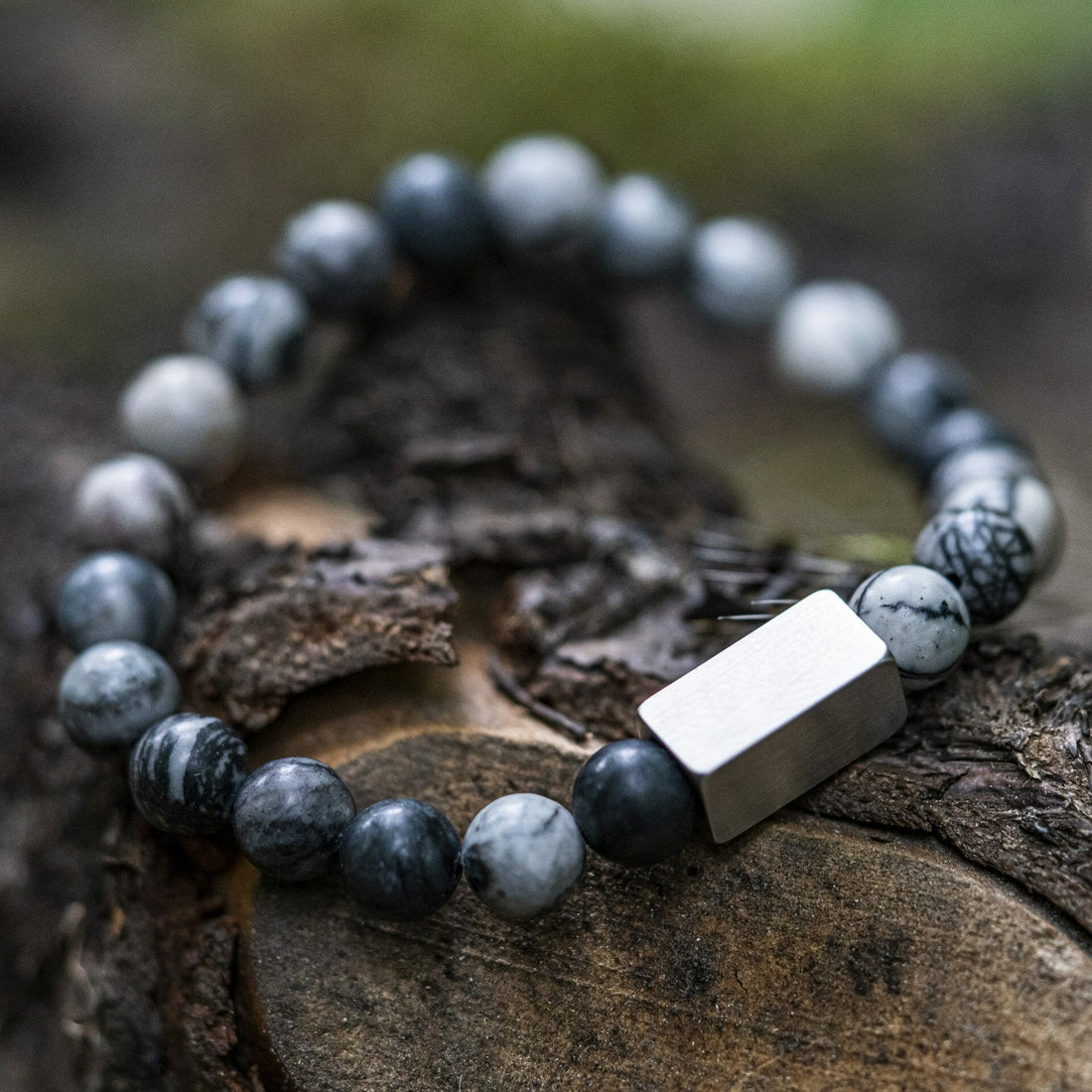Zwarte zijdesteen - Natuurstenen kralen armband