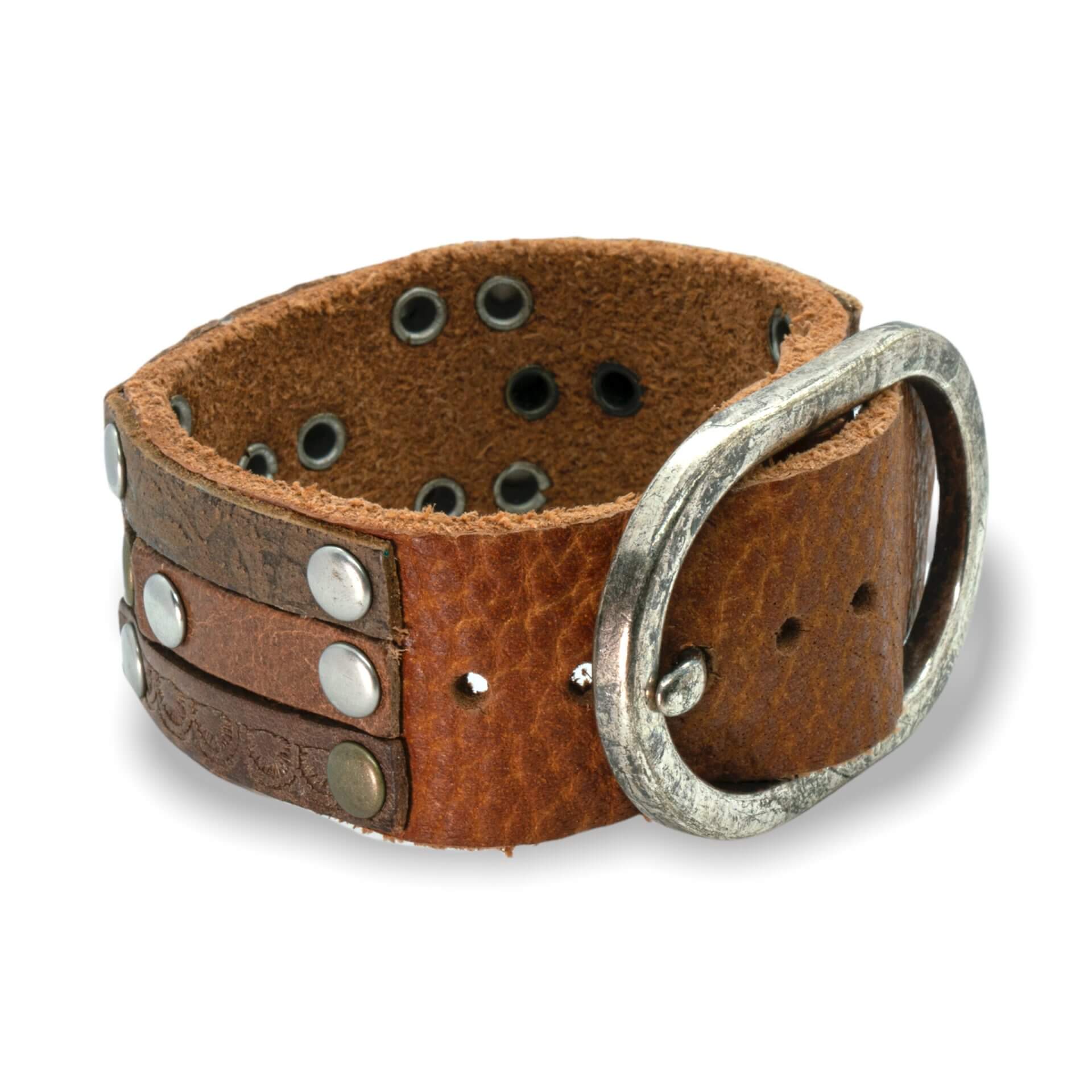 Brede bruin leren Polsband - Multi color Runderleer