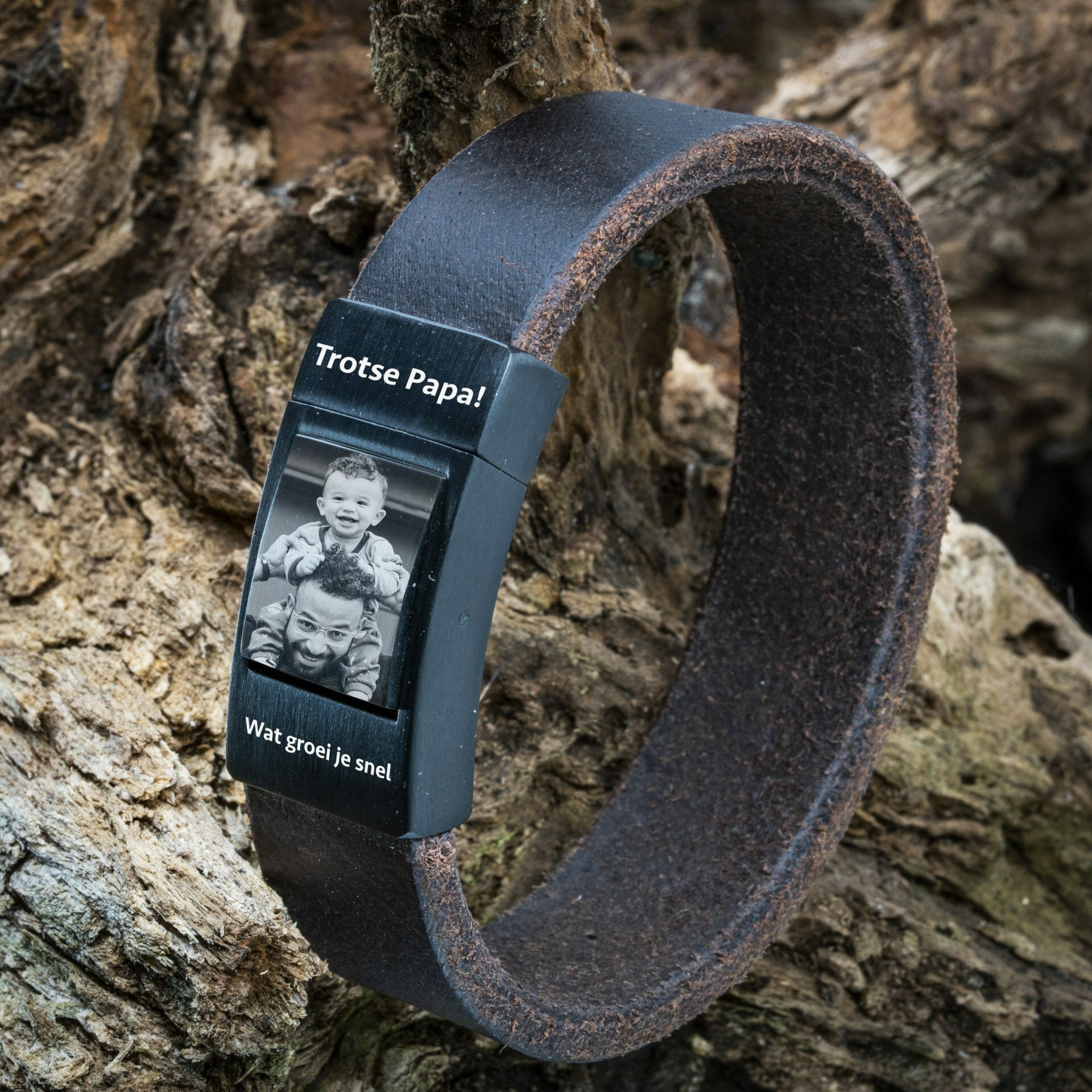Eigen Foto op armband - Bruine leren Armband met Foto afdruk