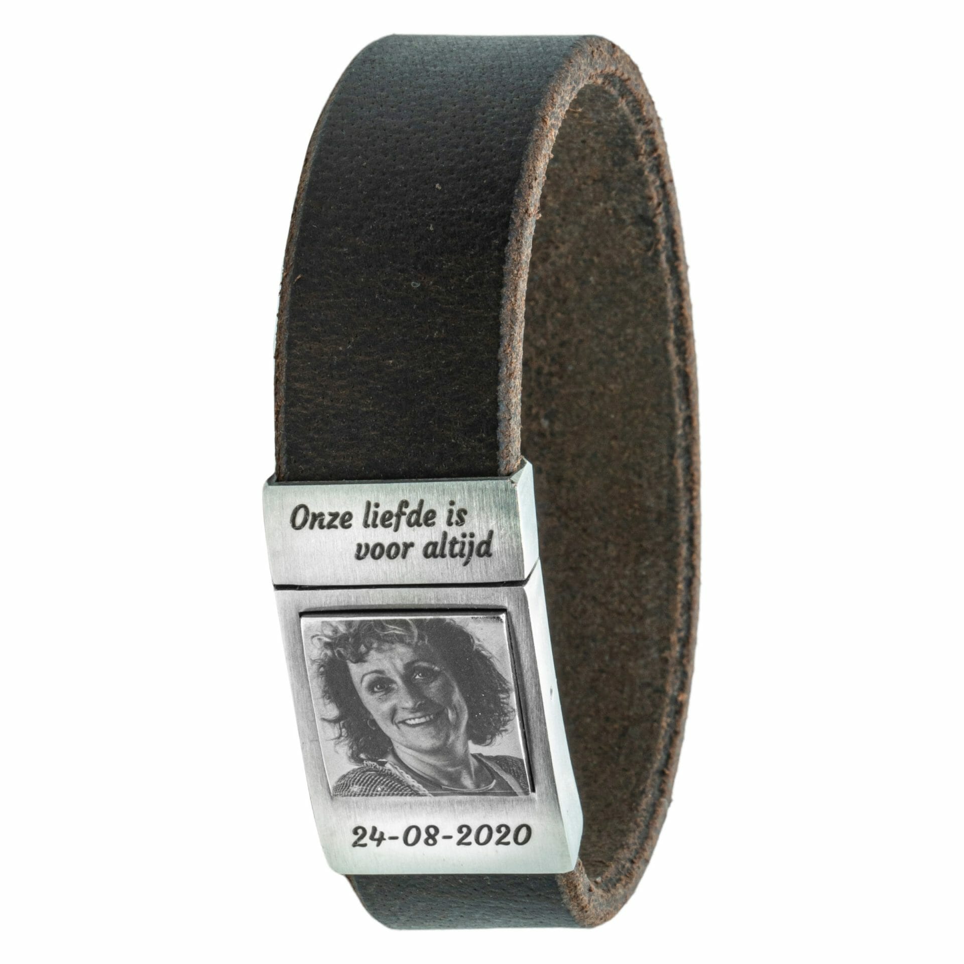 Bruin leren Fotoarmband met eigen foto