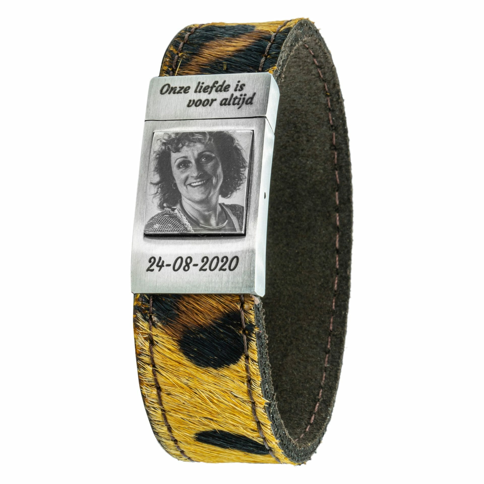 Luipaard print leren Fotoarmband met eigen foto