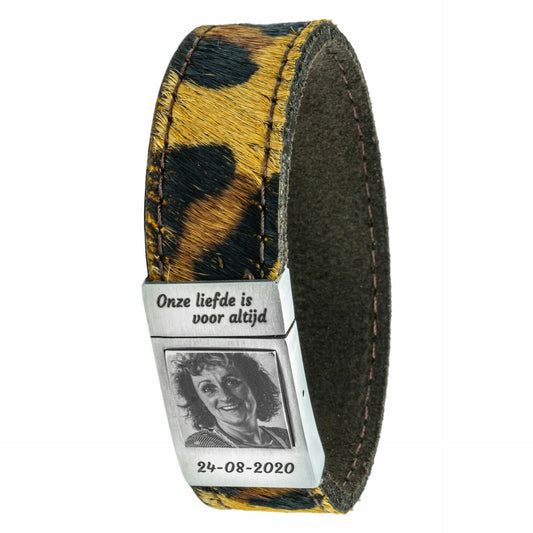 Leopardmönstrat läder Fotoarmband med ditt eget foto