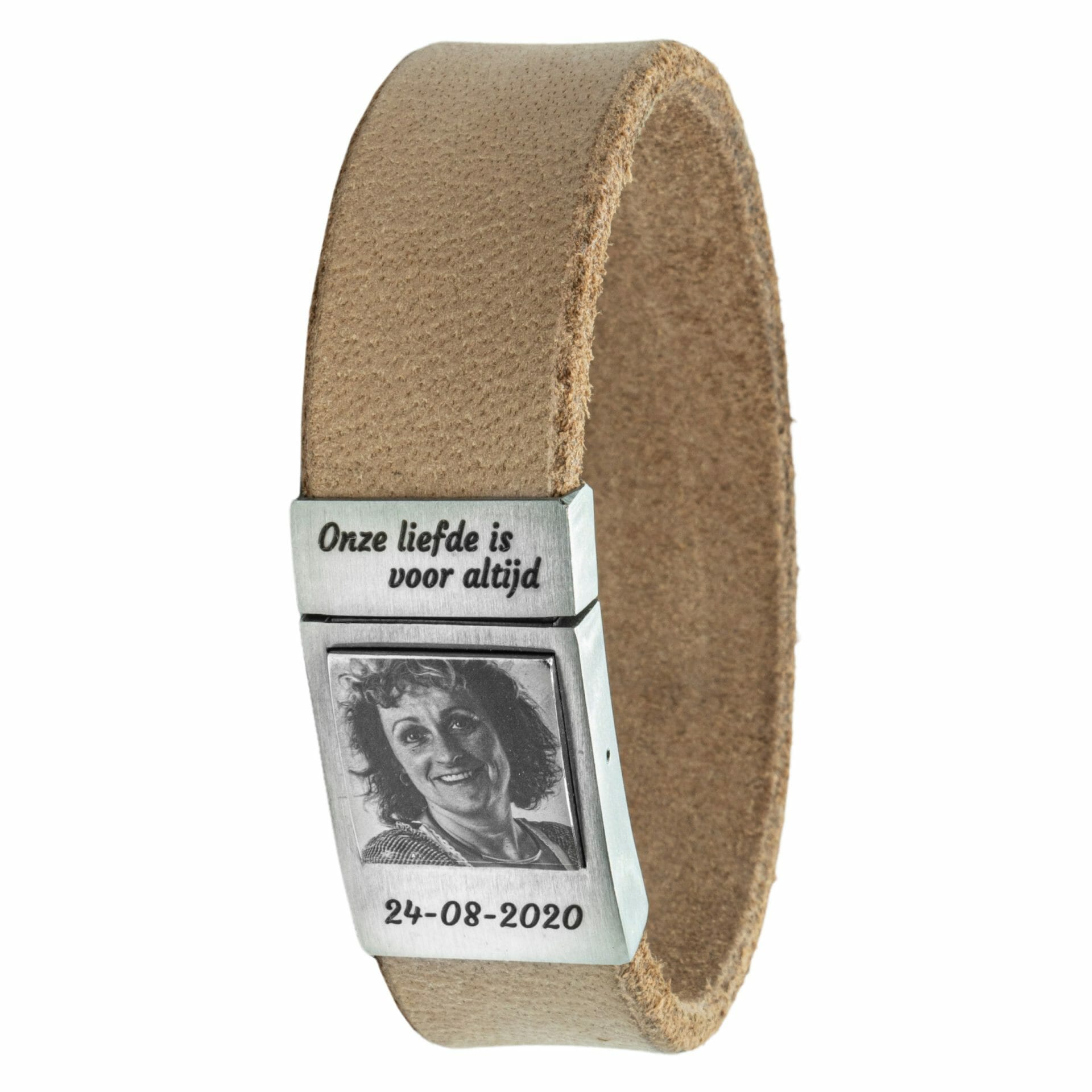 Lichtbruin leren Fotoarmband met eigen foto