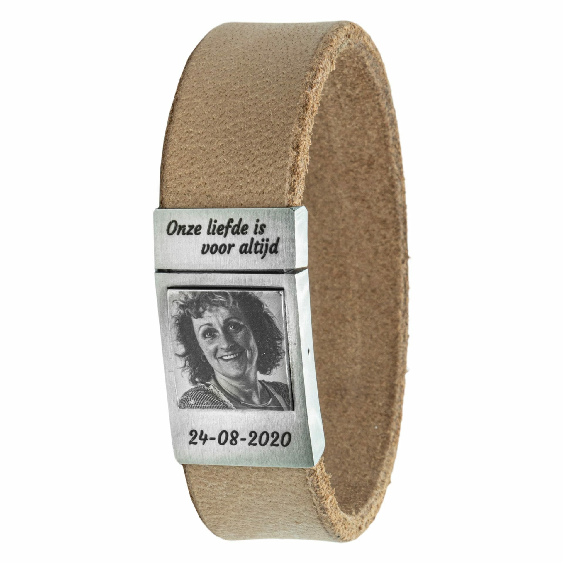 Lichtbruin leren Fotoarmband met eigen foto