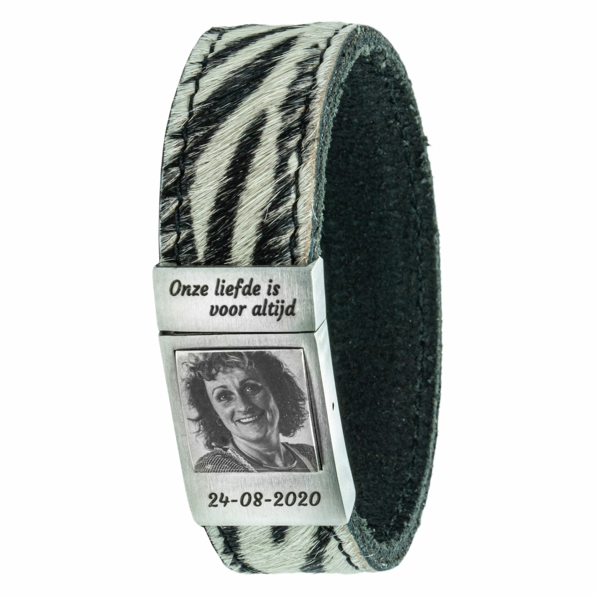 Fotoarmband - Zebra leer met eigen foto