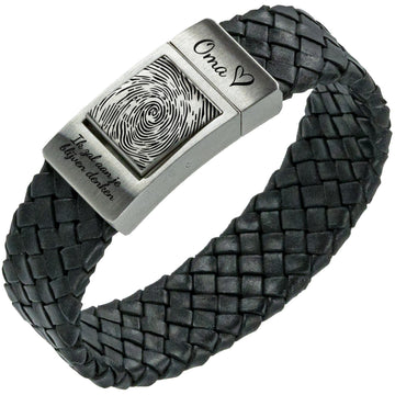 Bracelet empreinte digitale - Cuir tressé noir
