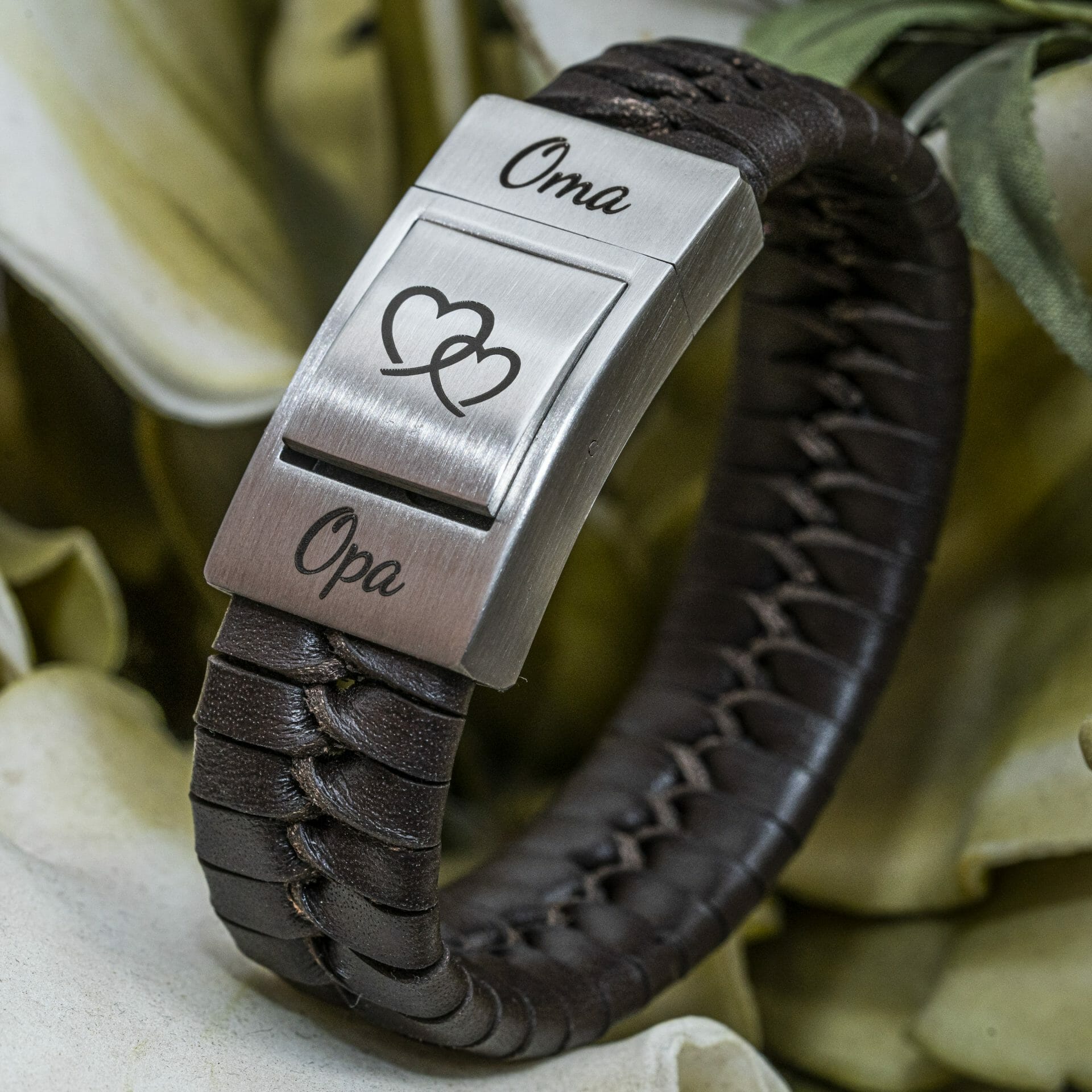 Opa en oma vingerafdruk Gravure Armband Gevlochten leer