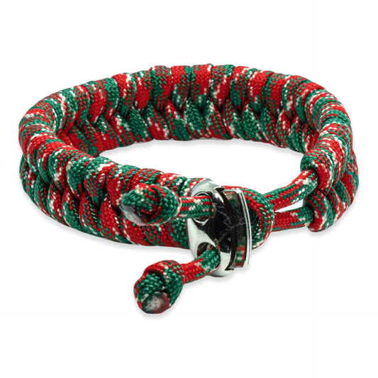 Szwedzka bransoletka z ogonem - czerwono-zielono-biała lina w kolorach