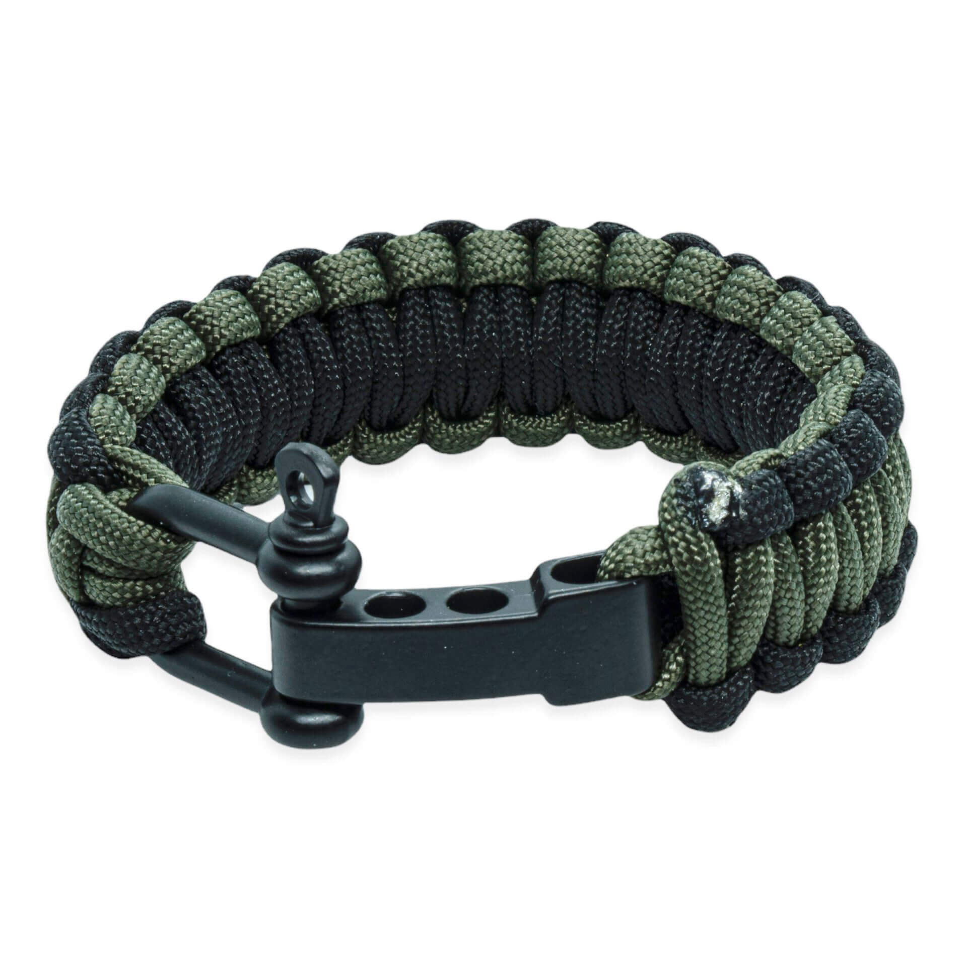 Survival armband – Groen & zwart (verstelbaar)