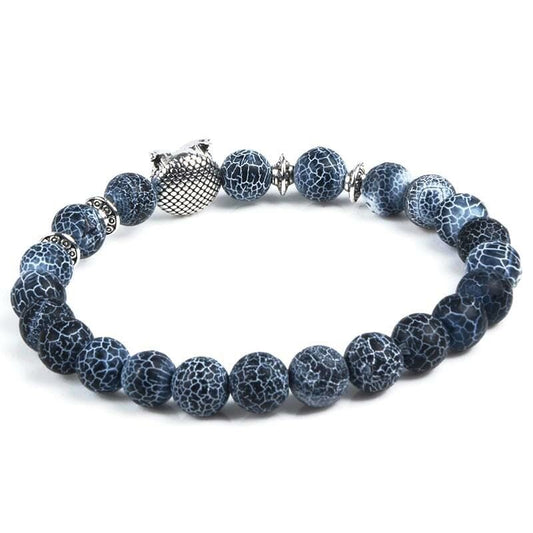 Uil armband - Blauwe Frosted Agaat kralen
