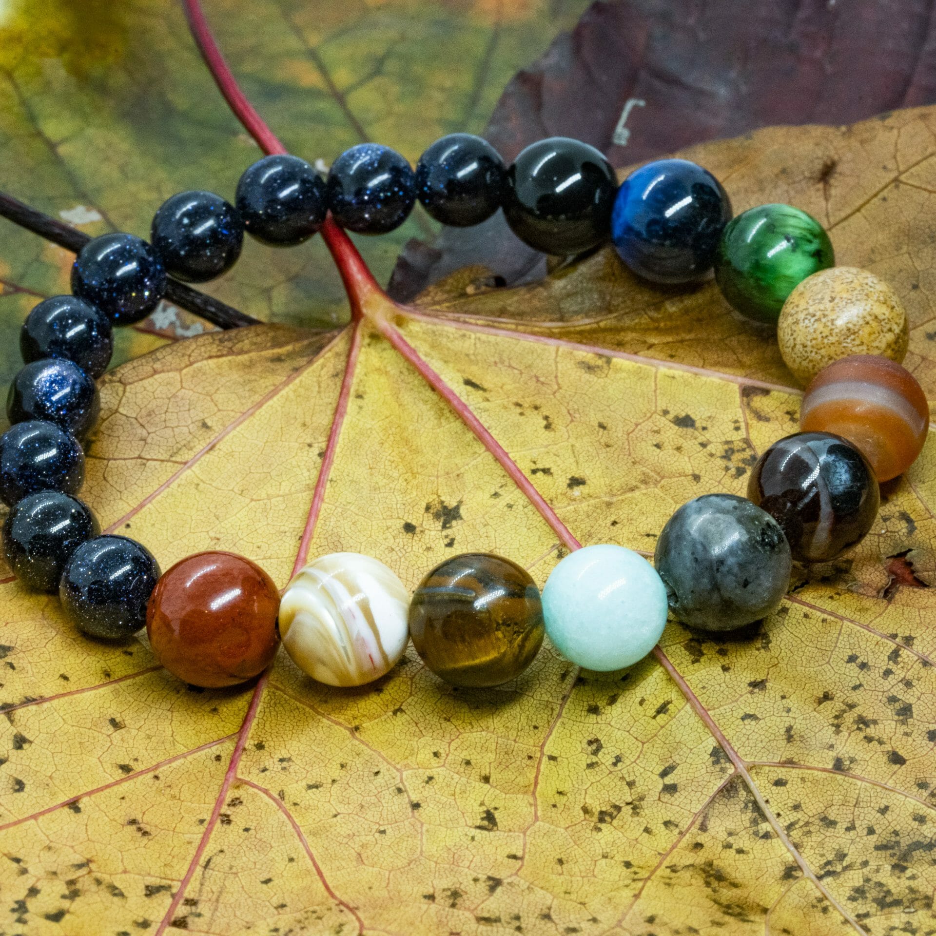 Zonnestelsel & Universum | Large 8 & 10mm Edelsteen Kralenarmband