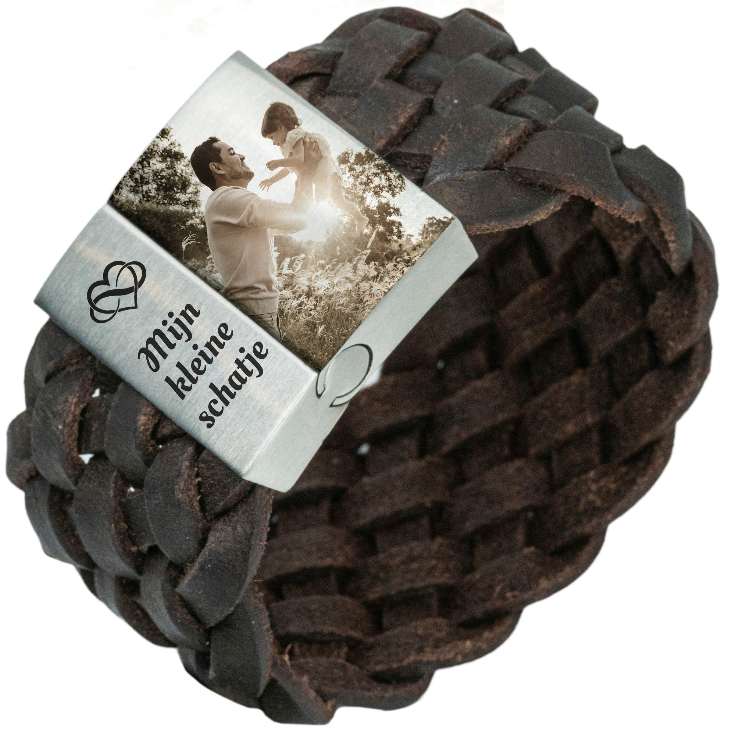 Fotoarmband Gevlochten Leer in Bruin of Zwart | Eigen Foto