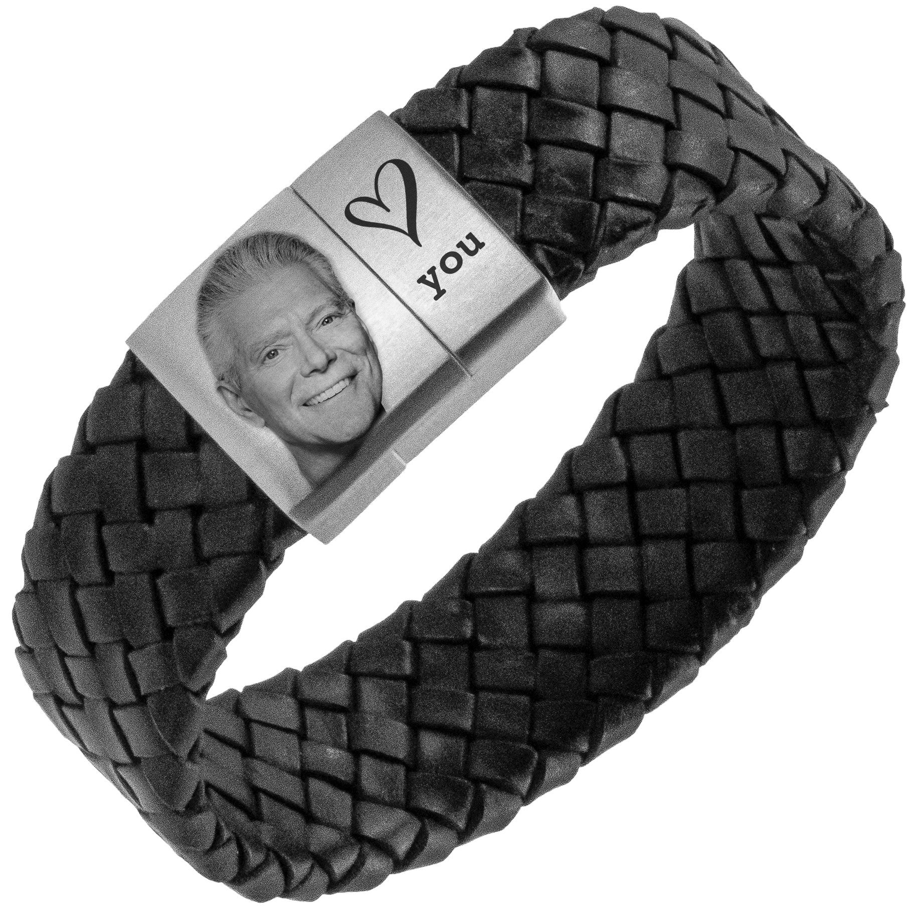 Fotoarmband met eigen afbeelding - bruin Gevlochten leren Armband met Foto gravure