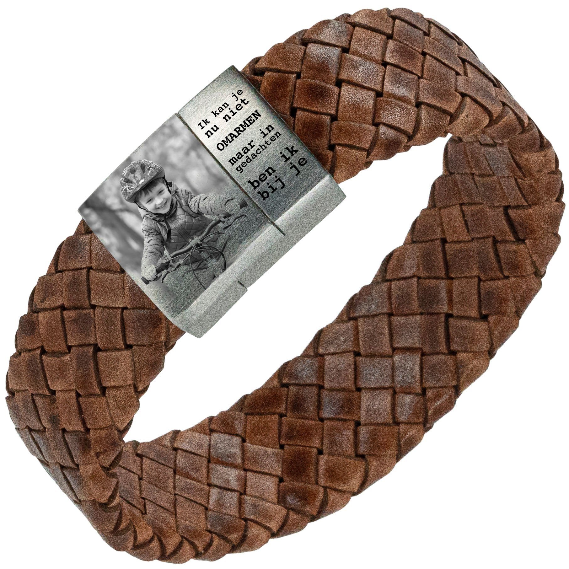 Fotoarmband met eigen afbeelding - Gevlochten leren Armband met Foto gravure