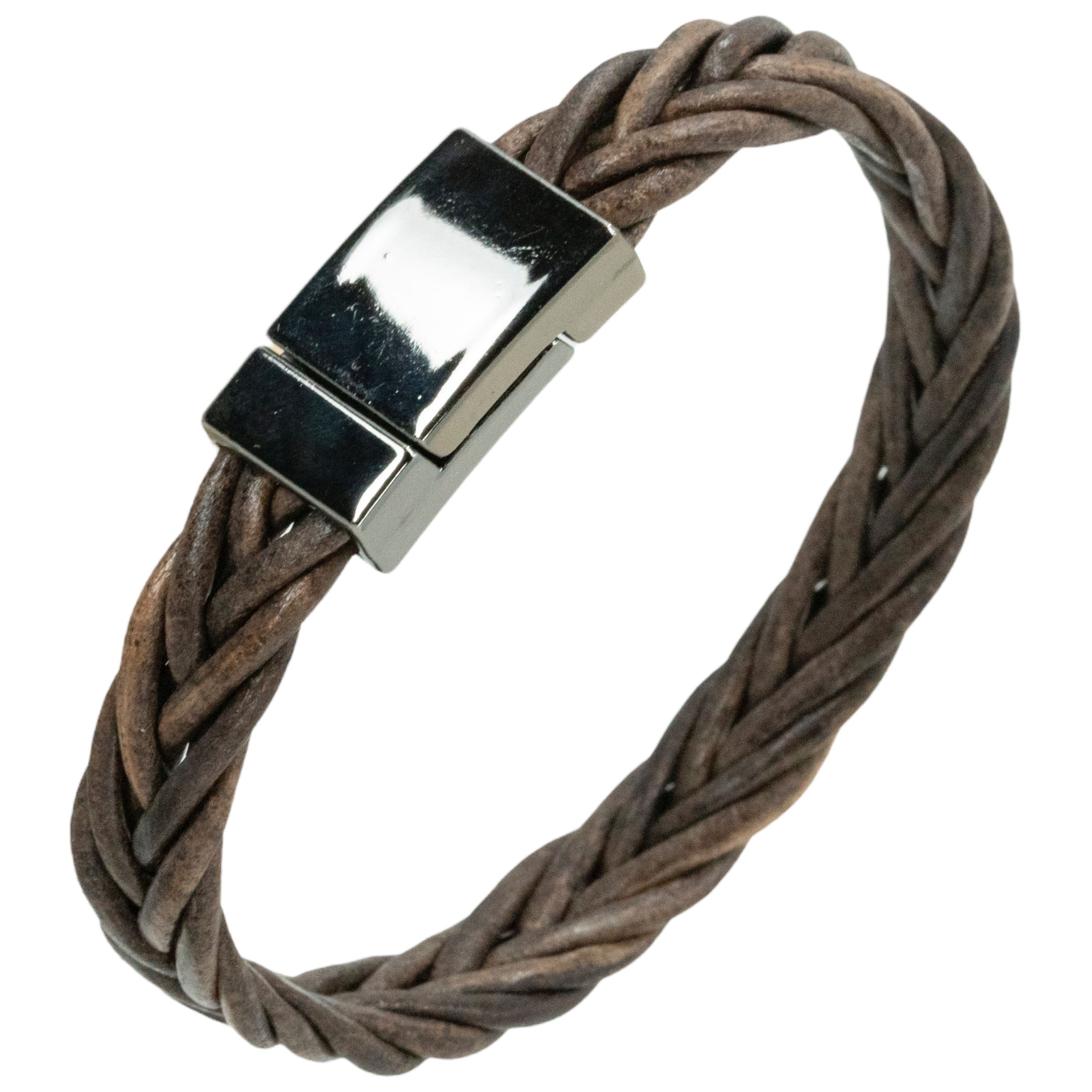Gunmetal Armband van gevlochten bruin Italiaans Valiano™ leer