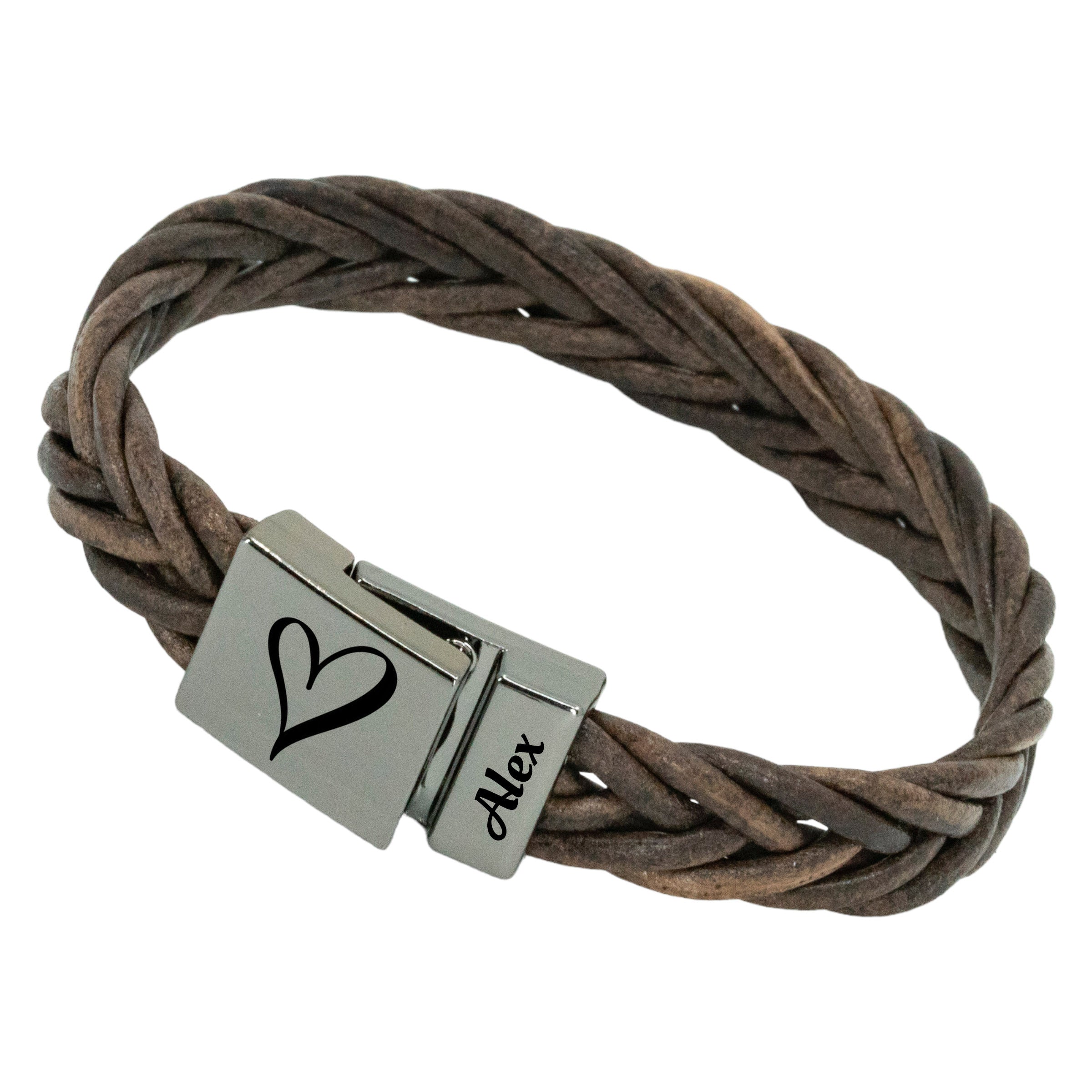 Gunmetal Armband van gevlochten bruin Italiaans Valiano™ leer