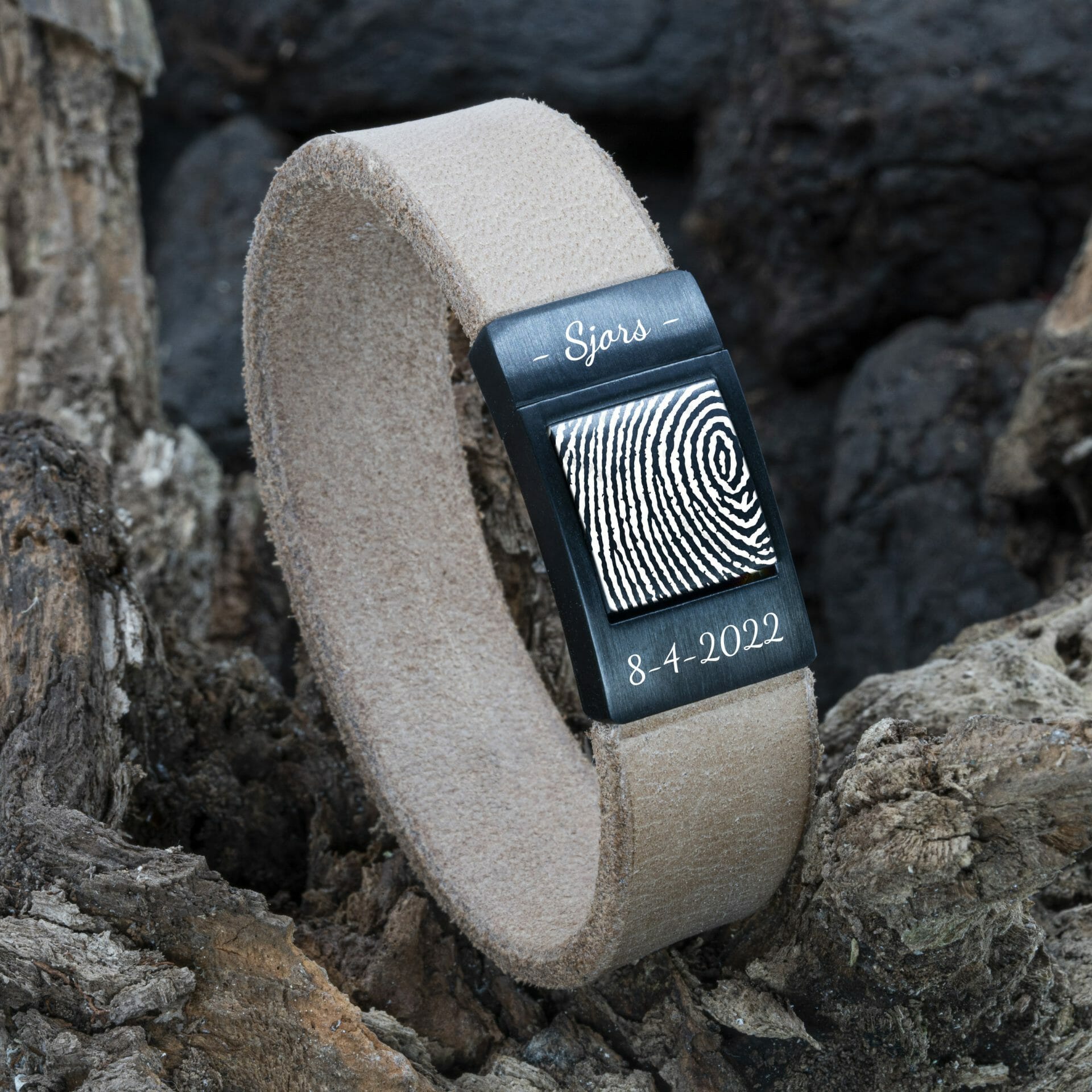 Vingerafdruk Mama / Papa gravure op leren Armband