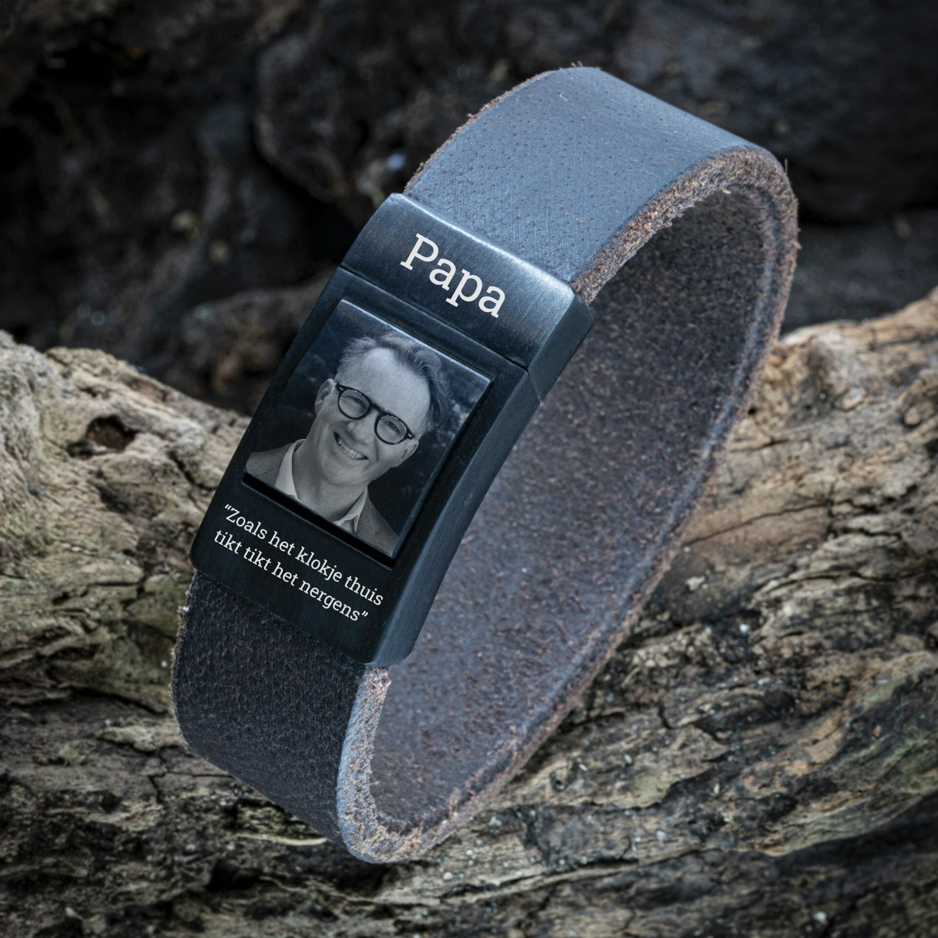 Eigen Foto op armband - Zwart leren Armband met Foto gravure