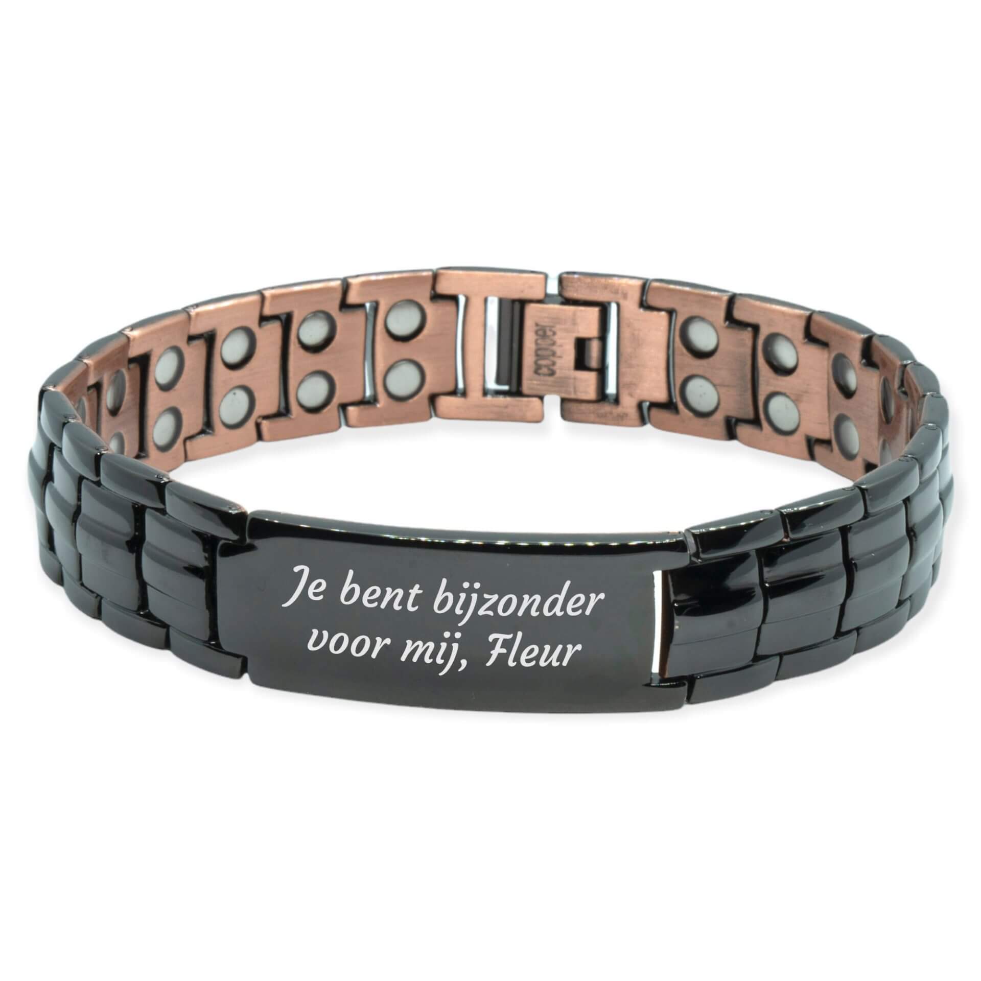 Zwarte Magneet Armband – Flåm + eigen tekst gravure