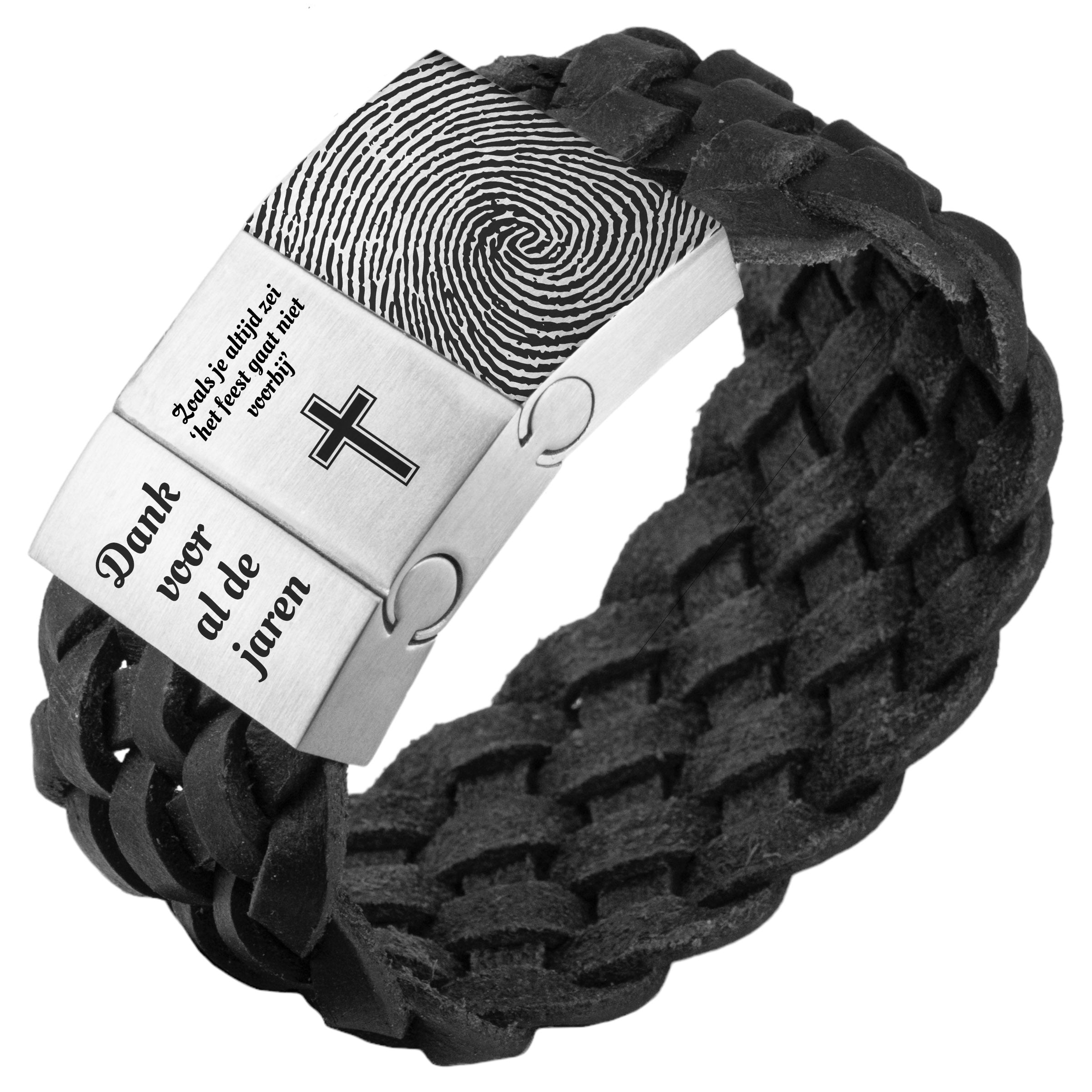 Vingerafdruk op je armband – Zwart of bruin gevlochten leren Armband