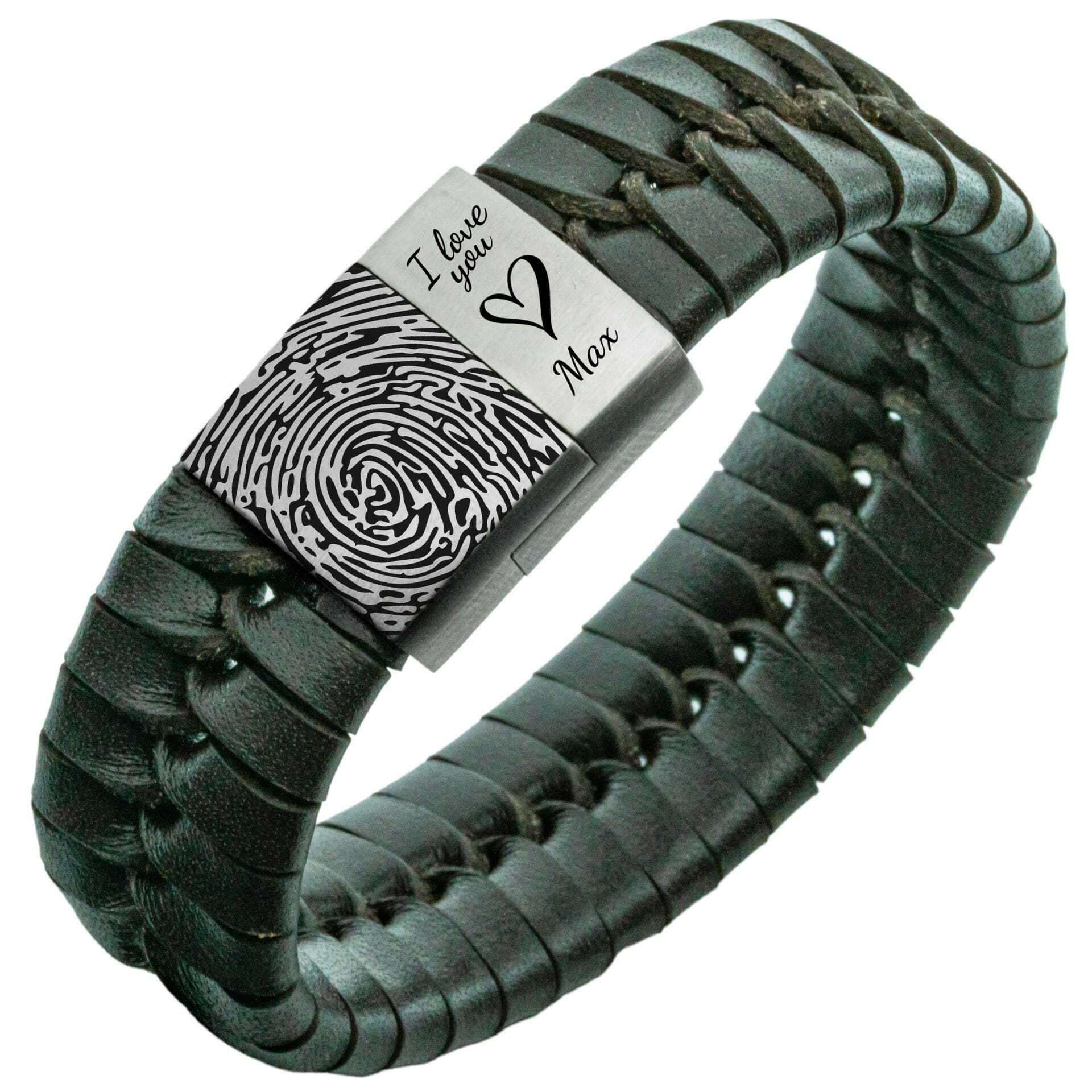 Vingerafdruk op armband – Bruin gevlochten leren armband