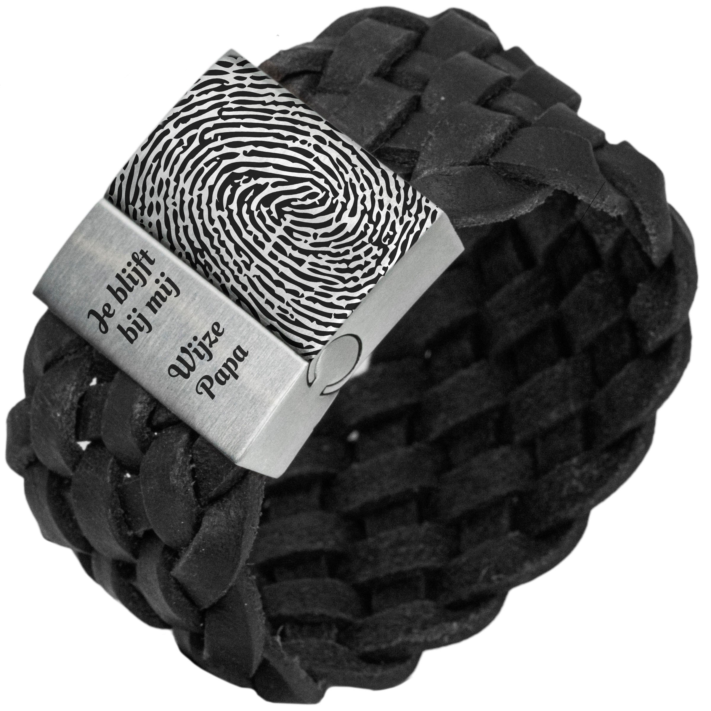 Vingerafdruk op je armband – Zwart of bruin gevlochten leren Armband