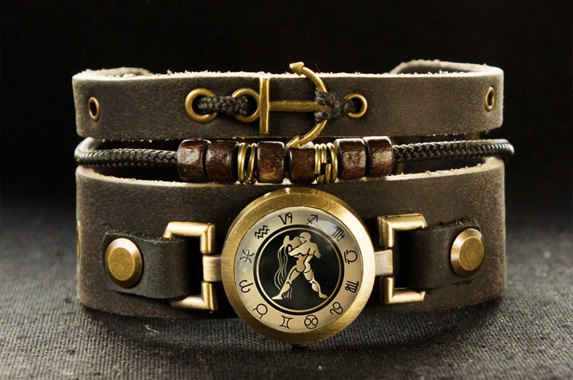 Armband voor mannen met astrologische sterrenbeeld Waterman lederen armband