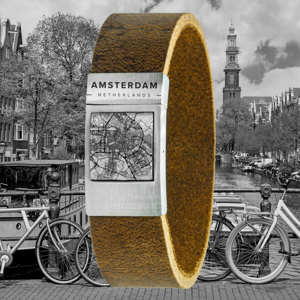 Stadskaart Armband Amsterdam Vintage leer