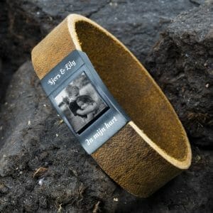 Gegraveerde Foto armband met Italiaans leer