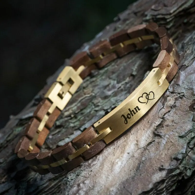 gouden naam gravure houten armband