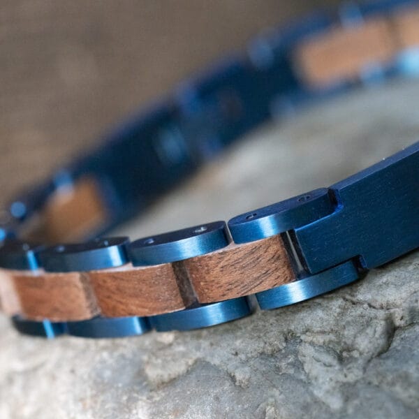 houten armband blauw rvs